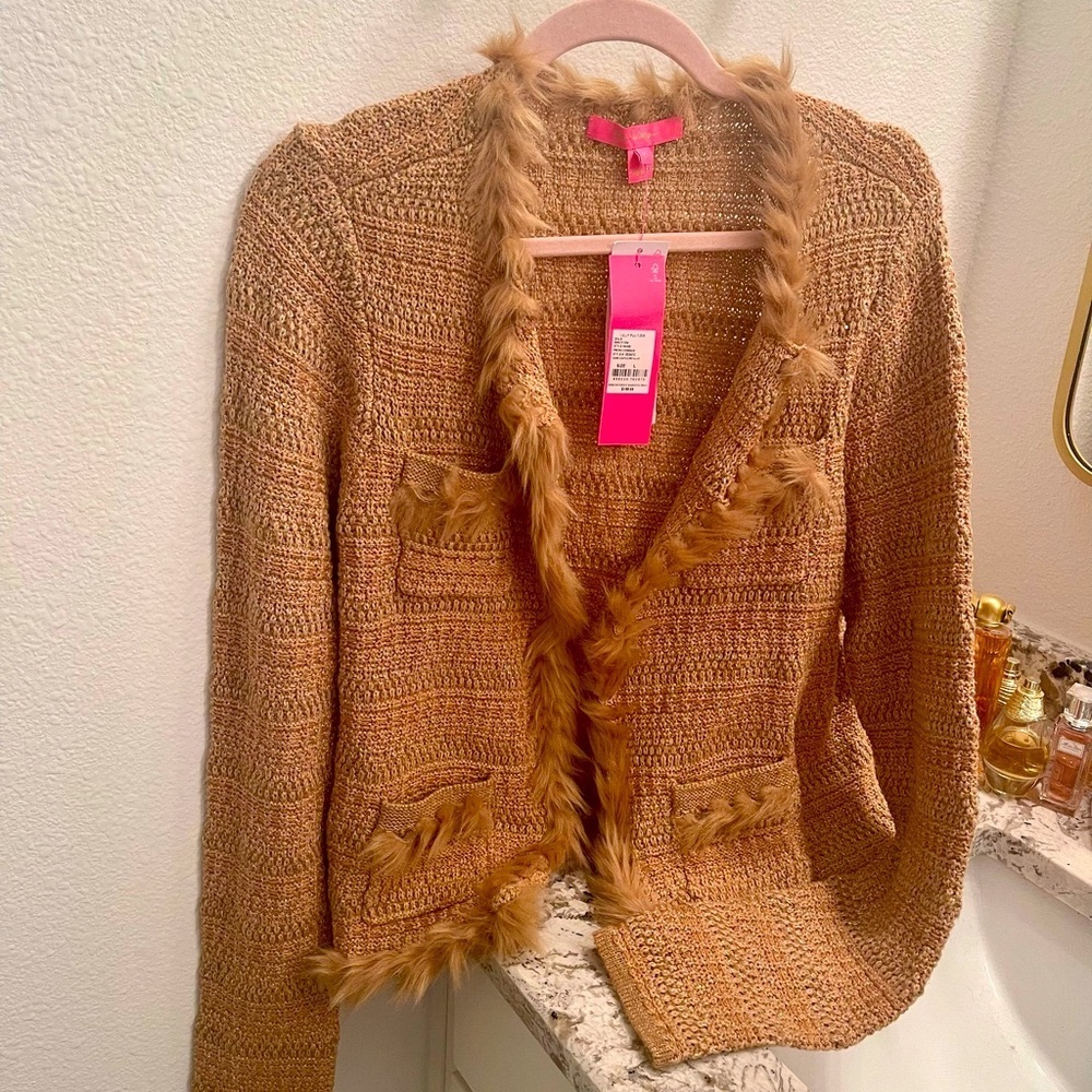 Lilly Pulitzer Preona cardigan in Sand castle gold metallic